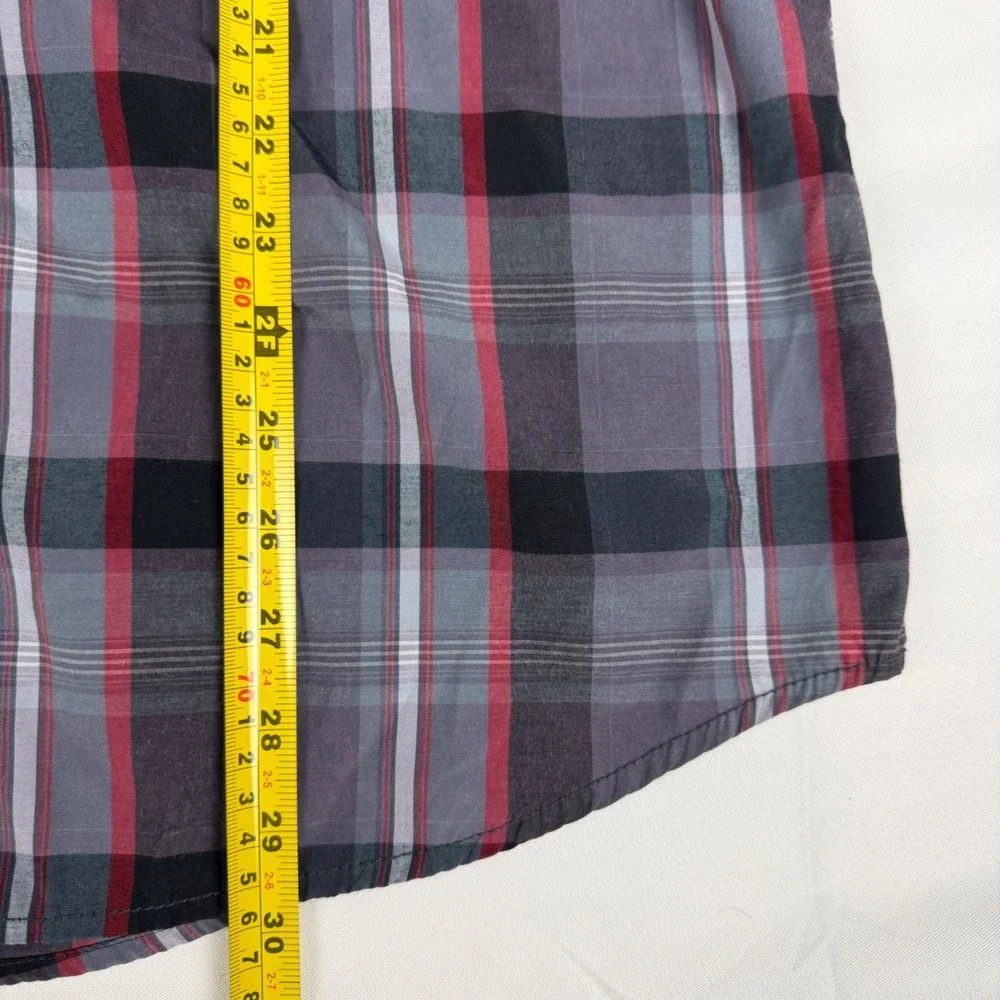 Coevals Club Mens Western Shirt Grey Red Black Plaid Snap Button Long Sleeve L